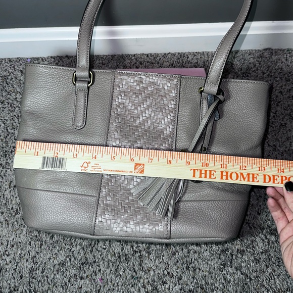 Giani Bernini Taupe Pebbled Leather Tote Bag with Tassel & Woven Accent - Picture 7 of 13